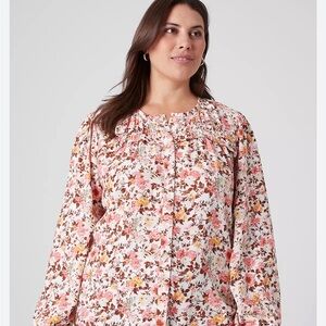 NWT Lane Bryant Floral Long-Sleeve Flounce Button-Down Top Shirt Blouse Sz 20